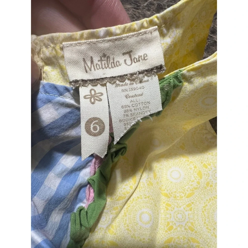 Matilda Jane Girls Cupcake Print Mixed Media Dress Yellow Red Blue Size‎ 6 Party